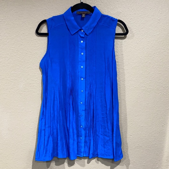 FEVER Blue sleeveless womens Tank blouse top button up with cami size small - Picture 1 of 7